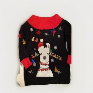 Holiday Time La La LLama  L 12-14 Sequin Tassels Furry Ugly Christmas Sweater